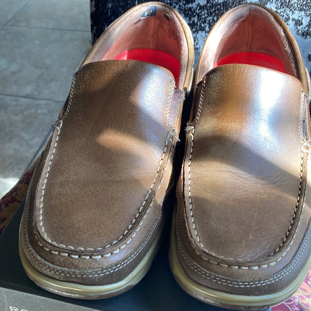 Rockport Brown Leather Loafers Mens 10 Shorebound Slipon Leather Upper